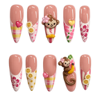 Handmade Pink Paradise Monkey Press-On Nails