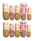 Handmade Pink Picnic Monkey Floral Press-On Nails