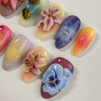 Handmade Ladybug Floral Blossoms Press-On Nails