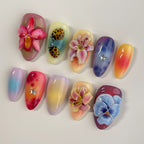 Handmade Ladybug Floral Blossoms Press-On Nails