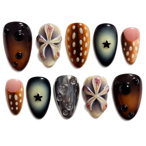 Set of decorative nail art designs on a white background