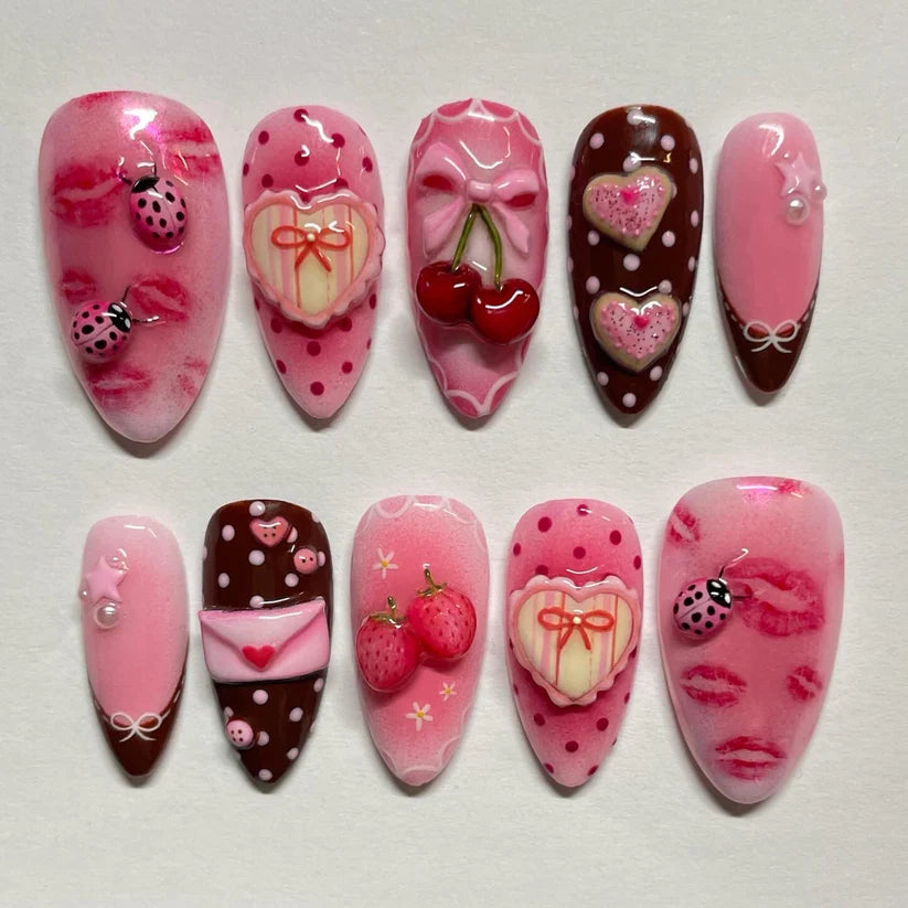 Set of decorative nail art designs on a white background