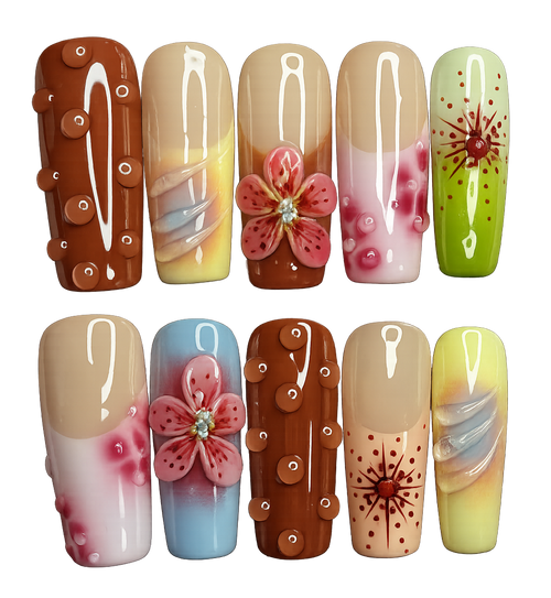 Set of nail art designs on a white background