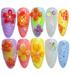 Set of colorful nail art designs on a white background