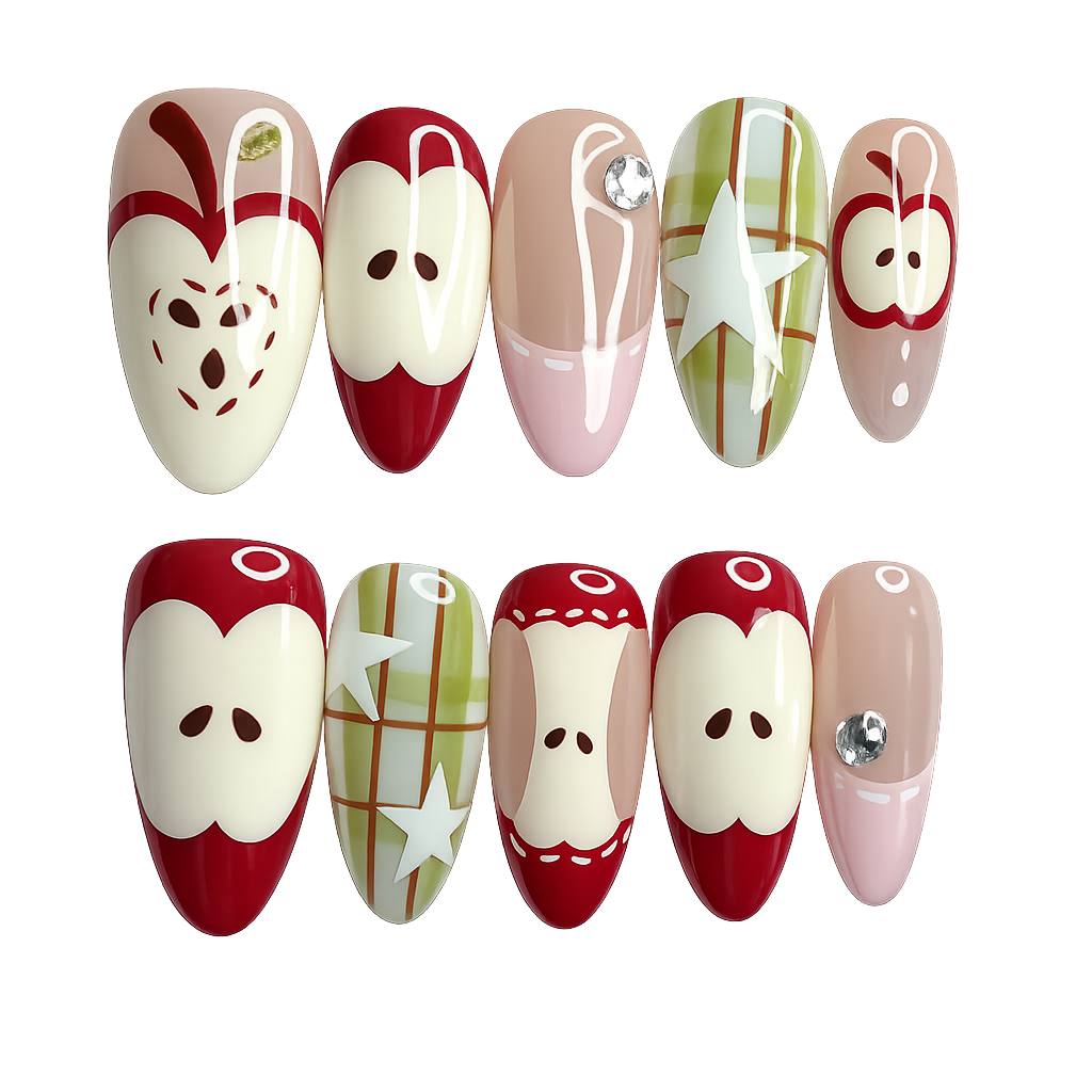 Set of decorative nail art designs on a white background