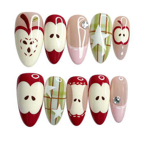 Set of decorative nail art designs on a white background