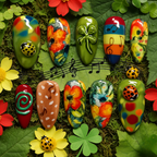 Handmade LadyBug Floral & Music Press-On Nails