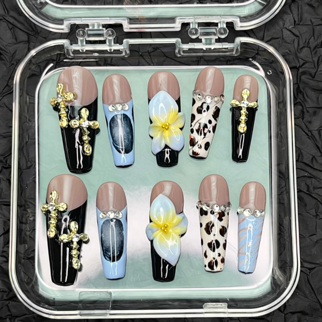 Handmade Midnight Bloom Floral Press-On Nails