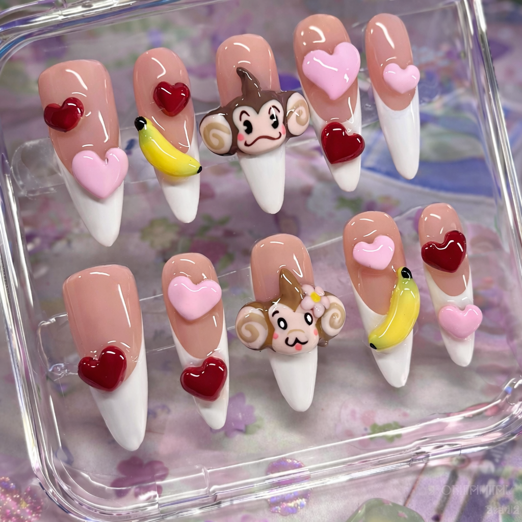 Handmade Monkey Heart Love Press-On Nails