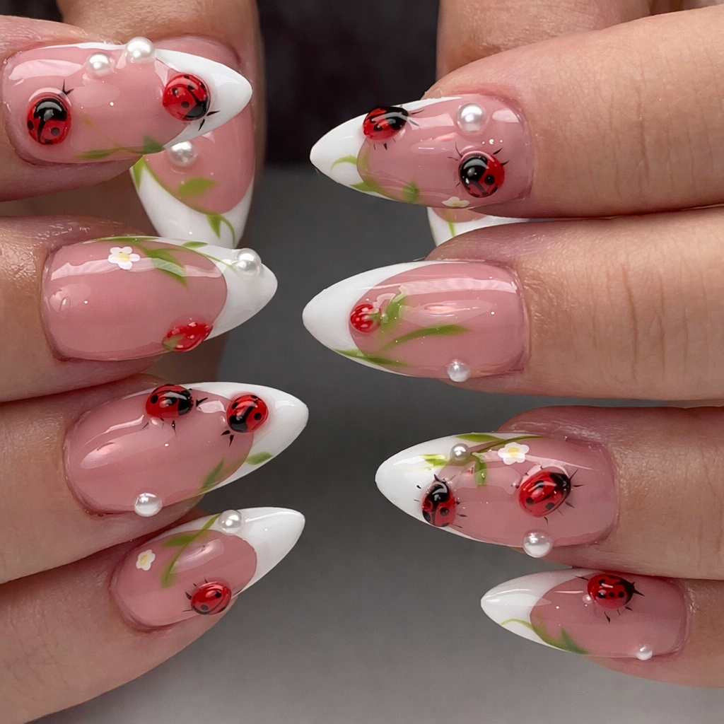 Handmade LadyBug Inspired Press-On Nails