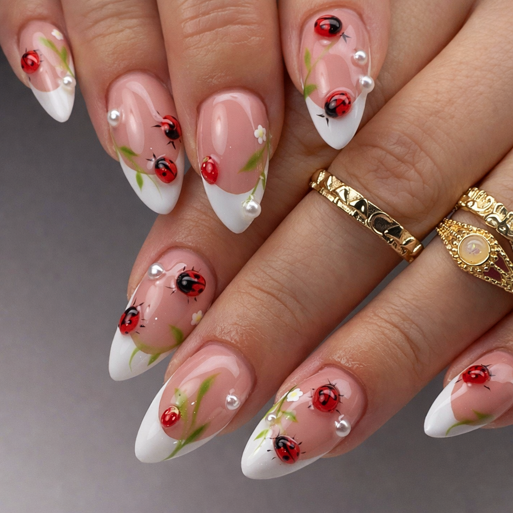 Handmade LadyBug Inspired Press-On Nails