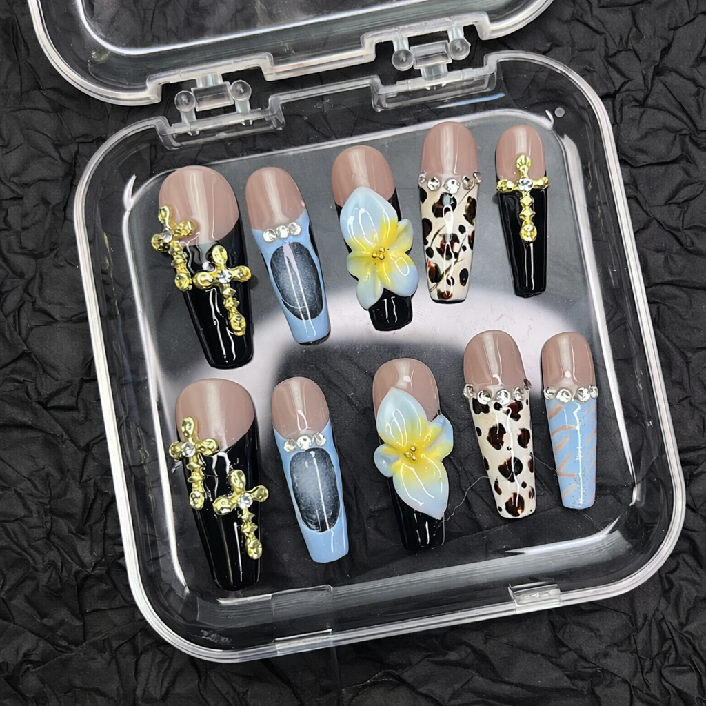 Handmade Midnight Bloom Floral Press-On Nails