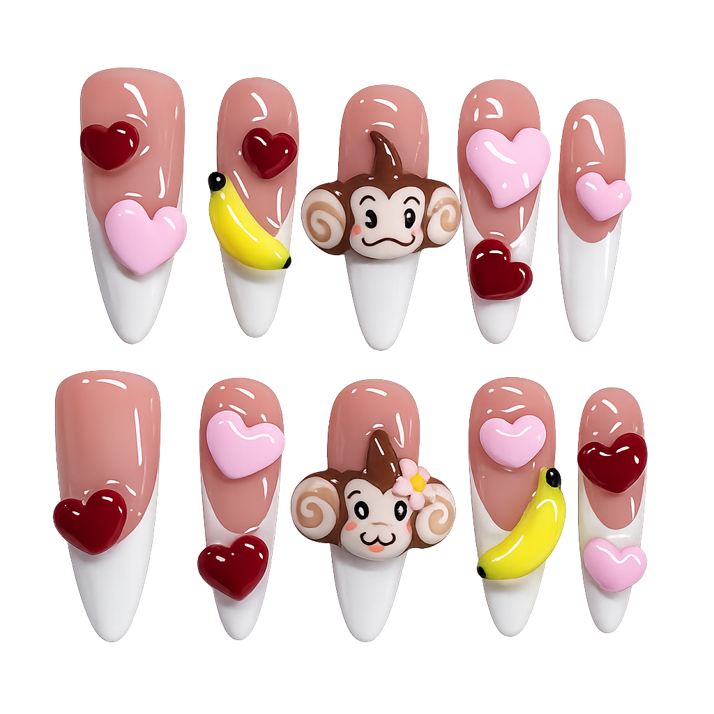 Handmade Monkey Heart Love Press-On Nails