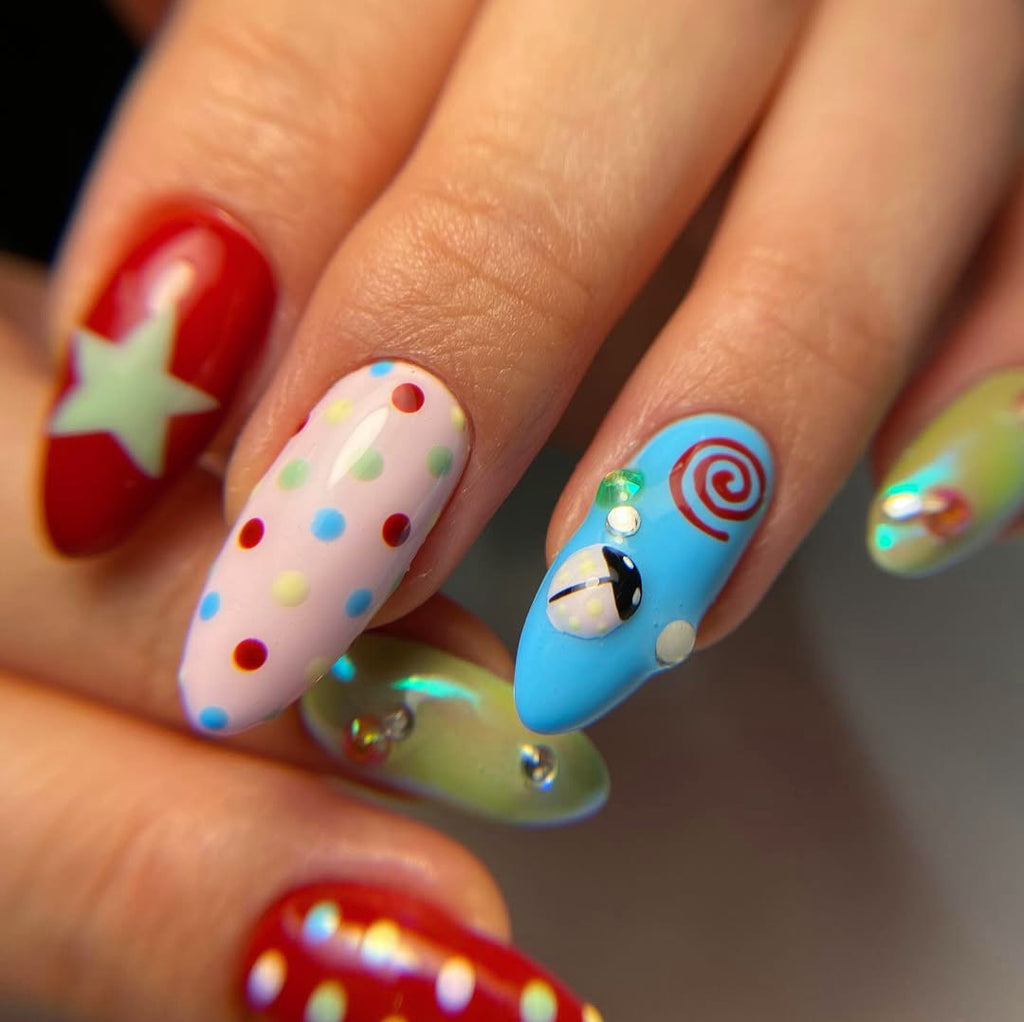 Handmade Ladybug Circus Carnival Press-On Nails